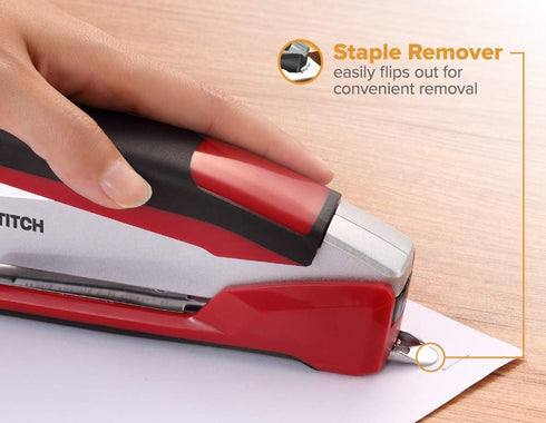 Bostitch Office InPower Spring-Powered Premium Desktop Stapler, Red/Silver (1117)