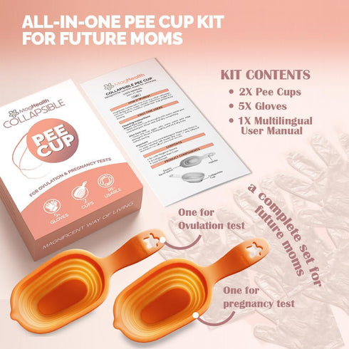 2 5 Reusable Pee Cups for Ovulation & Pregnancy Test Strips - Leak-Proof Urine Sample Cups, Collapsible Silicone Design