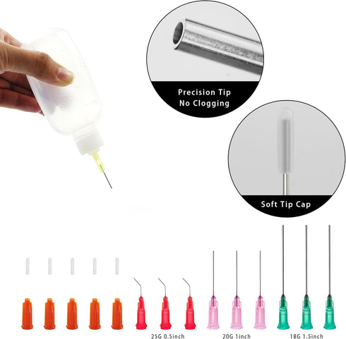 100ml Precision Tip Applicator Bottle with Blunt Tip Needle and Cap, 18G 20G 25G Needle Tip Squeeze Bottle