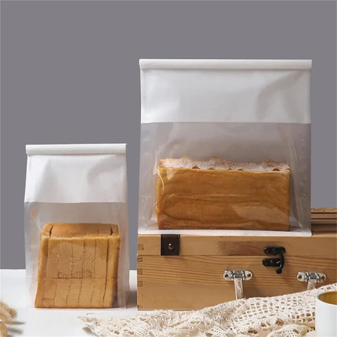Dnyucen 50PCS Gusset Packing Bag(15x34x13cm) Bread Bags for Homemade Bread Bakery Takeaway Toast Bag Hamburger Pastry