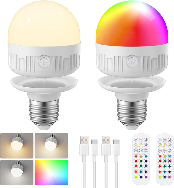 LGMCF Rechargeable Light Bulb with Remote - E26 2Pack 6W 450LM Dimmable Detachable