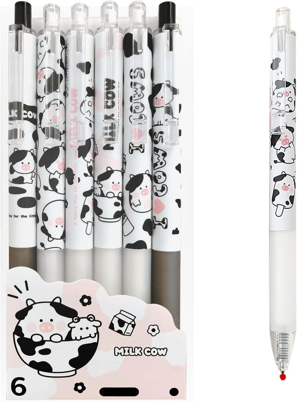 Cute Kawaii 0.5mm Black Ink Gel Pens, Fine Point Smooth Writing Ballpoint for Office School Supplies, Pack of 6