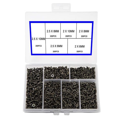 newlng 1200pcs Small Screws, Phillips Flat Head Cross Self Tapping Tiny Screws Set for DIY Micro Woodworking