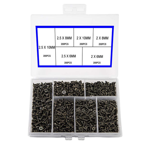 newlng 1200pcs Small Screws, Phillips Flat Head Cross Self Tapping Tiny Screws Set for DIY Micro Woodworking