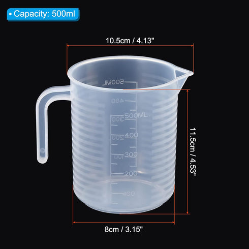 PATIKIL Graduated Beaker, 500ml PP Plastic Liquid Measuring Cup with Handle Lid and Spout for Lab Kitchen Home