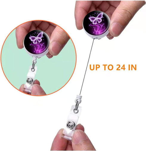Retractable Badge Holder with Alligator Clip, ID Card Holders Nurse Badge Reel Extension 24inch (3Pack Purple A)