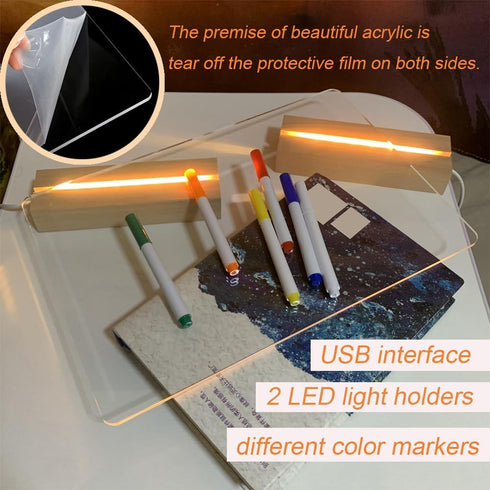 Dry Erase Board 11.8 * 7.87", Acrylic Board with LED Light Holders, 2 Pack White+Orange for Creative Ideas