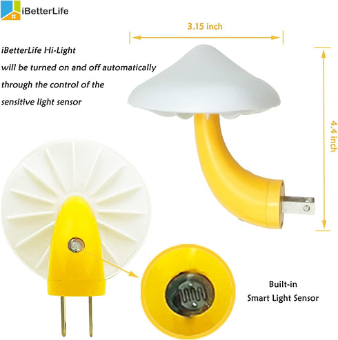 2Pack 7 Sensor LED Mushroom Night Lights - Plug into Wall Color Changing Mushroom Lamp, Mini Dream Bed Cute Colourful