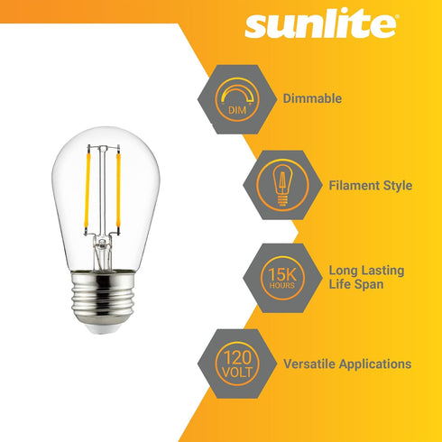 40424-SU S14 Bulb, 2 (25W 200 (E26), Dimmable, 2700K 6 Count Sunlite LED Filament Style String Light ETL Listed, Watts