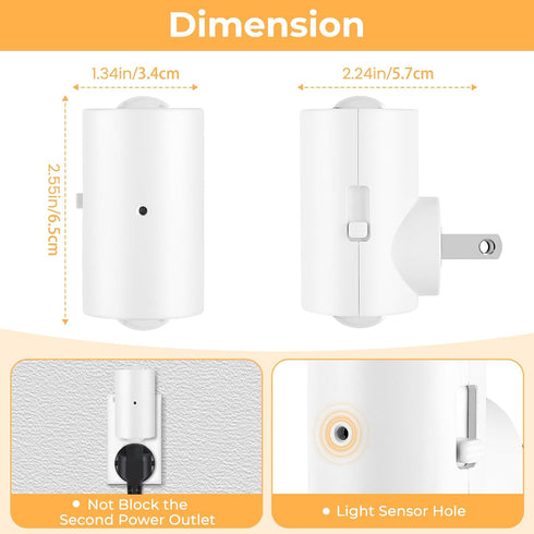 SETEN 4 Pack Dimmable 180 3000K 0-200 Mini LED Night Light, Plug-in Wall Light with Dusk to Dawn Auto On/Off, Rotating