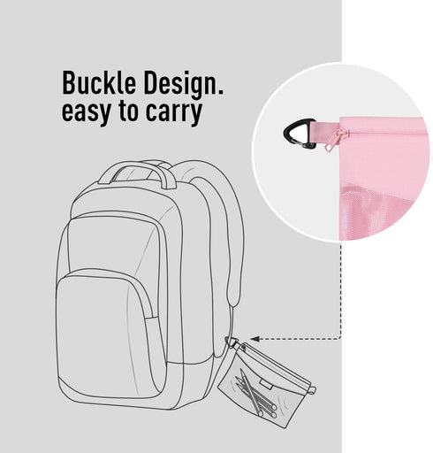 pack all Water-resistant Material Zipper Pouch, Mesh Zipper Bags for Storage, Travel, Office (Pink, Small)