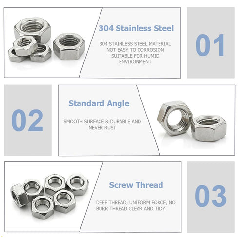Hooshing 50PCS 1/4"-20 304 18-8 Stianless Hex Nuts Stainless Steel Nuts