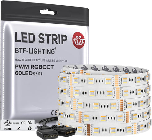 BTF-LIGHTING RGBCCT 5 Colors in 1 LED 5050SMD RGBWW RGB+Dimmable Tunable Color