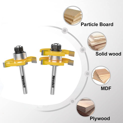 Newdeli Tongue and Groove Router Bit Set, 1/4 Inch Shank - 2pcs Router Bits for Wood Milling Tool