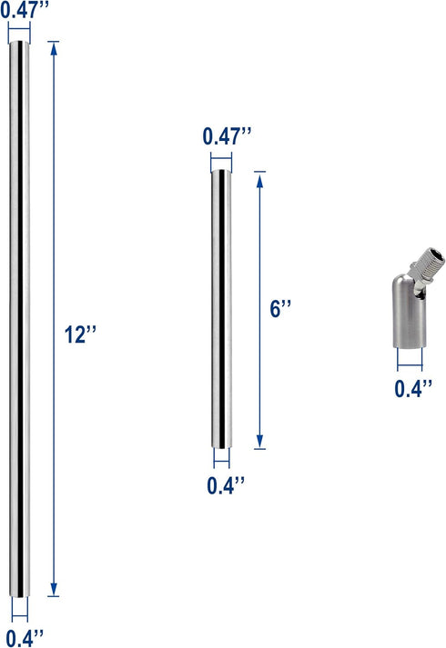 ECUDIS 1/8-IP 3/8" 180 12 Inch 6 Inch Pendant Stem Extension Rod Kit Threaded Diameter Downrods with Degrees Ceiling