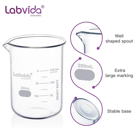 6pcs 200ml Upgraded Thick Glass Beakers, Griffin Low Form Beaker Set with Double Scale