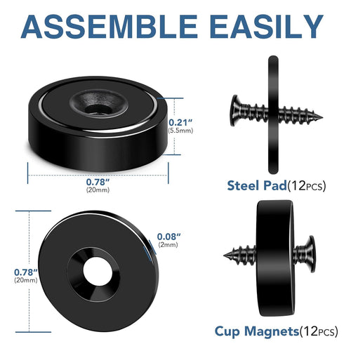 40lbs Countersunk 12 Pack MIKEDE Magnets, Strong Magnet with Holes, Black Industrial Rare Earth Neodymium Magnet Heavy