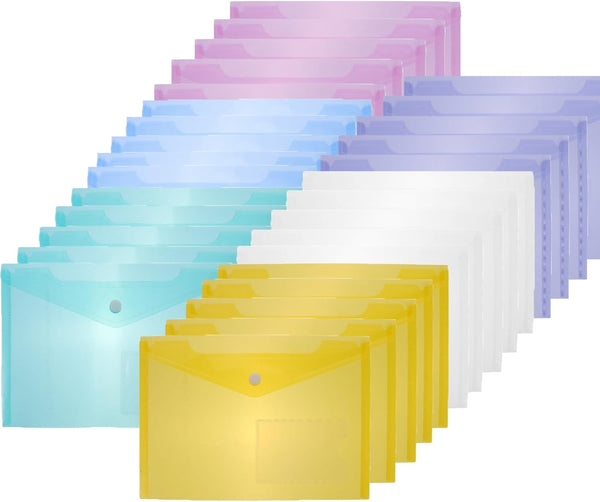 Plastic Envelope, 30pcs Poly Envelopes with Snap Closure, A5 Letter Size File Bag for Office School Work