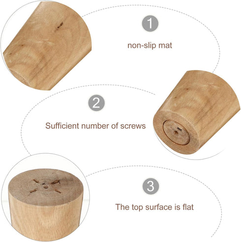 4Pcs Set WOONEKY Wooden Cabinet Bun Feet Replacement Furniture Legs Bearing Weight for Sofa Couch Armchair Coffee Table