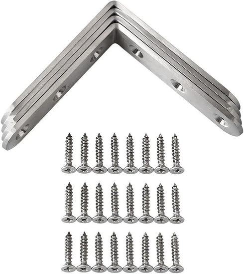 Generic 85mm 85mm 6-Piece Set L-Shaped Shelf Bracket Corner Shelf Angle Bracket Wall Mount * Stainless Steel Silver