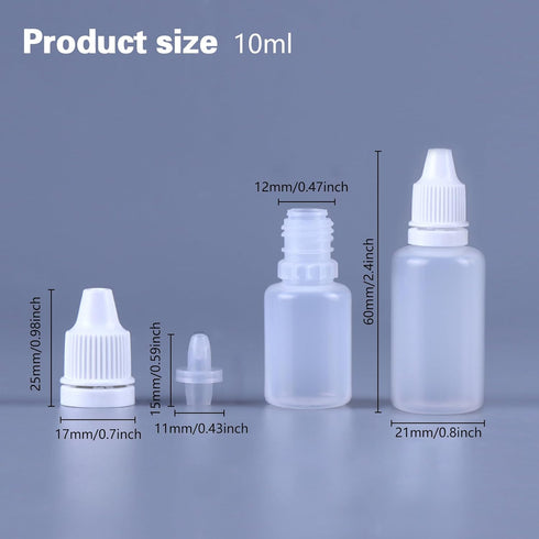 12PCS 10ML White Plastic Empty Dropper Bottles - Squeezable Eye Liquid Containers with Screw Cap and Plug