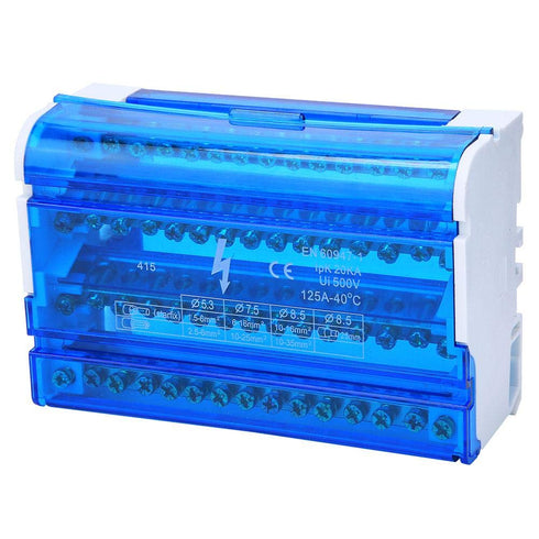 Terminal Block Distribution Box, Din Rail 4-Level Single Phase with Transparent Dust Cover, 125A 500V