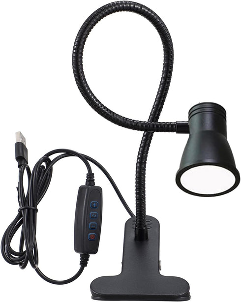 3W 5V USB Portable LED Clip Desk Lamp, 3 Colors Changeable, Adjustable 15" Arm for Reading