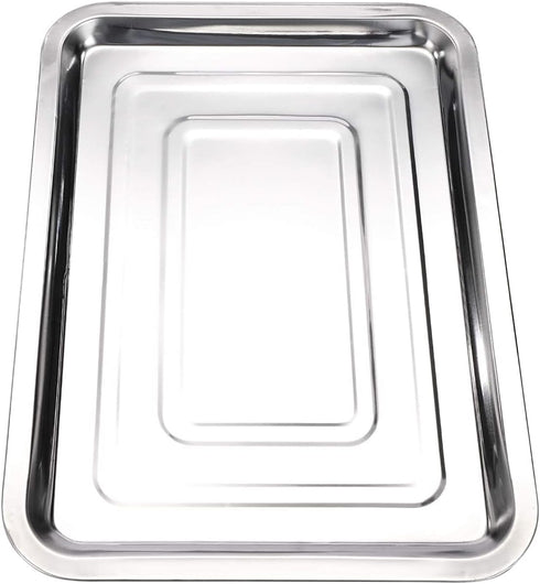 DOWEI 5 Pack Stainless Steel Trays, 13.5" X 10" Surgical Flat Bottom Trays for Dental Medical Body Piercing Lab Supplies