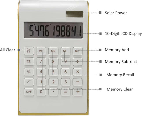 Solar Gold Calculator, Standard Function Desktop Calculator, LCD 10-Digit for Office Home Use