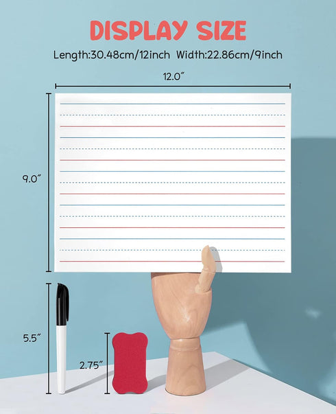 Gamenote 12 Pack Magnetic Small White Board Set, Double Sided Magnet Dry Erase Ruled Lap Boards 9x12 for Kids Learning