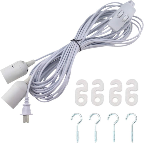 Rextin Double E26/E27 LED Light socket 21FT extension cord with On/Off switch