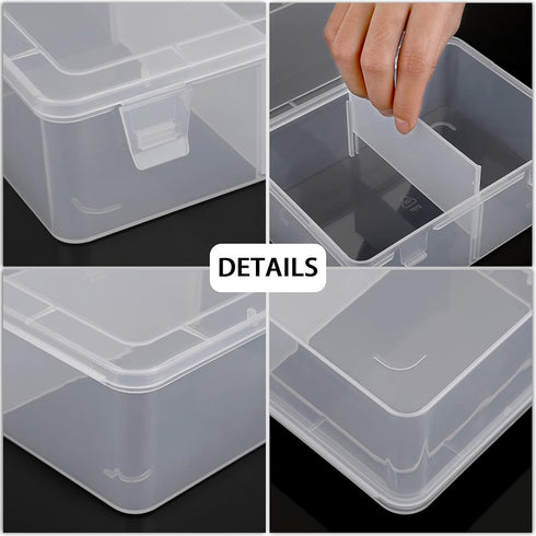 BTSKY 4 Pack Photo Storage Boxes for 4"x6" Pictures, Greeting Card Organizer with Removable Divider for Craft Storage