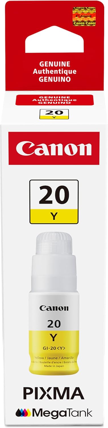 Canon GI-20 Genuine Yellow Ink Bottle, Compatible with Megatank G5020, G6020, and G7020