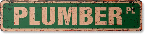 Vintage Plastic Street Sign, Plumber Apprentice Septic Tank Toilet, Indoor/Outdoor, 18" Wide