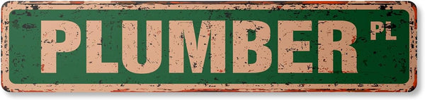 Vintage Plastic Street Sign - Plumber Pipes Apprentice Septic Tank Toilet | Indoor/Outdoor | 24" Wide