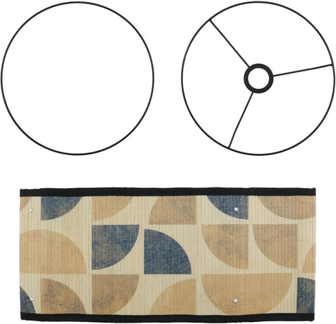 E27 11.8" 11.8" 7.87" 4 Crapyt Drum Wood Lampshade, Round Removable Lamp Cover, Vintage Geometric Pattern Lampshades