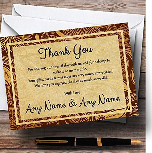 The Card Zoo Vintage Brown Gold Postcard Style Personalized Wedding Thank You Cards