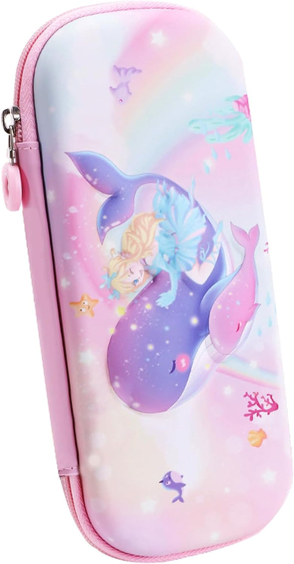 Pencil Case for Kids Girls 3D Whale, Large Capacity Waterproof Pencil Box with Compartments for School and Kindergarten