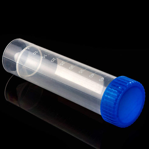 50 Pcs Centrifuge Tubes - 50 ML Plastic Test Tubes with Blue Screw Caps, Clear 4-3/5 Inch Leak-Proof Vials for Cold