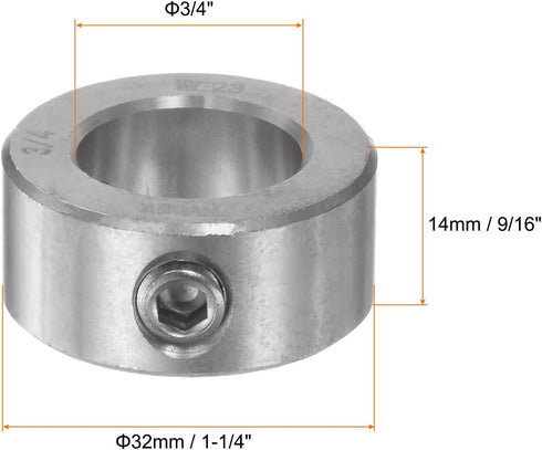 4pcs Shaft Collar 3/4" Bore 304 Stainless Steel Set Screw Shaft Collars, 1-1/4" OD, 9/16" Width, for Wheel Barrow Axle, Gearbox Assemblies, Machine Tools, Industry