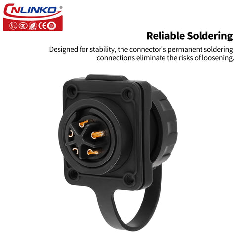 CNLINKO YM-20 5 PIN Waterproof Connector, IP68 Circular Connector, Quick Plugging Aviation Connector, PBT Plastic Shell Solder Connector M20 Male -Female Flange Socket (5 PIN)