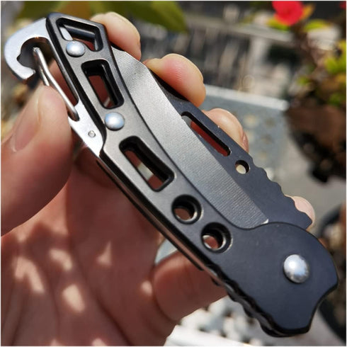 4 Pack Self-Defense Folding Knife with Key Ring, Easy to Carry Outdoor Survival Stainless Steel Pocket Knife (Black)