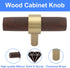 Piutouyar 2 60 mm/2.36 inch Pcs Walnut Cabinet Pulls, Single Hole Wood Drawer Handle Knobs, T Bar Knob Pull Handles