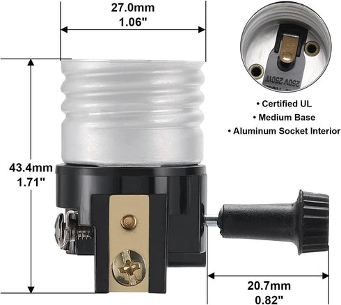 2 Pack Lamp Socket Replacement, UL Listed E26/E27 Light Socket Replacement with ON/Off Switch Knob, Lamp Repair Kit for Table Lamps, Floor Lamp by JUTOROSY