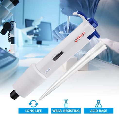 FOUR E'S SCIENTIFIC 2-10 ML High Accurate Micropipette, Single-Channel Adjustable Variable Volume Pipettor