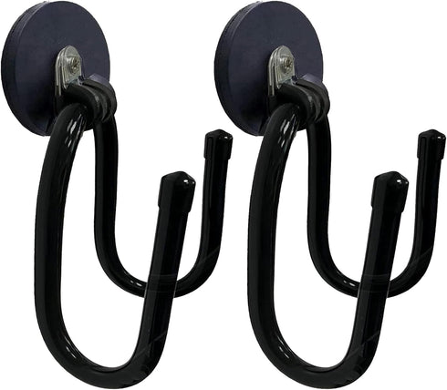 Pmsanzay 2 Pack Strong Magnetic Garage Storage Hooks, Heavy Duty Magnet Organizer Hooks with Rubber Coating for Garden Tools, Hose,Workshop,Pool Tools,for Indoor & Outdoor Hanging (Black) by Pmsanzay