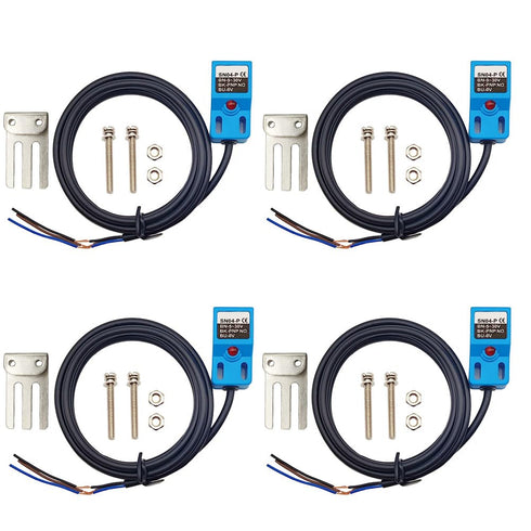 Square Inductive Proximity Sensor SN04-P Normally Open Detection Switch PNP NO with TL PL SN Bracket (Blue, 4 Pack)