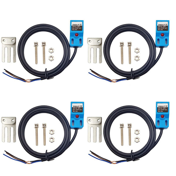 Square Inductive Proximity Sensor SN04-P Normally Open Detection Switch PNP NO with TL PL SN Bracket (Blue, 4 Pack)