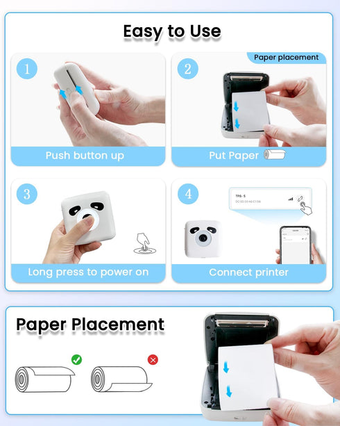 Mini Bluetooth Thermal Printer - 300DPI Mini Printer Machine with 5 Rolls of Papers for Study Notes, DIY, Journal,