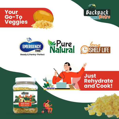 Backpack 16 oz (454 Backpacking Bistro Dehydrated Diced Potatoes g) | Emergency Food, Daily & Meals | Dehydrated